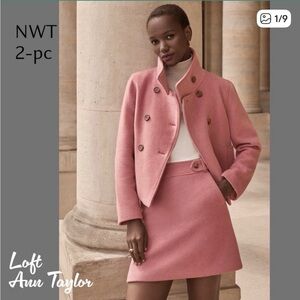 2-PC New! NWT LOFT Cropped Pea Coat +  Skirt Pink Hue Sz 0